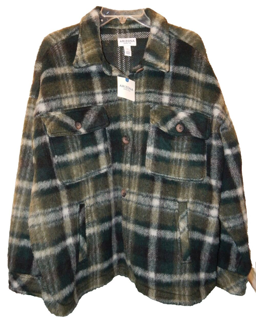 NWT Arizona Shacket Womens XXL Juniors Faux Fur Midweight Shirt Jacket L/S Plaid